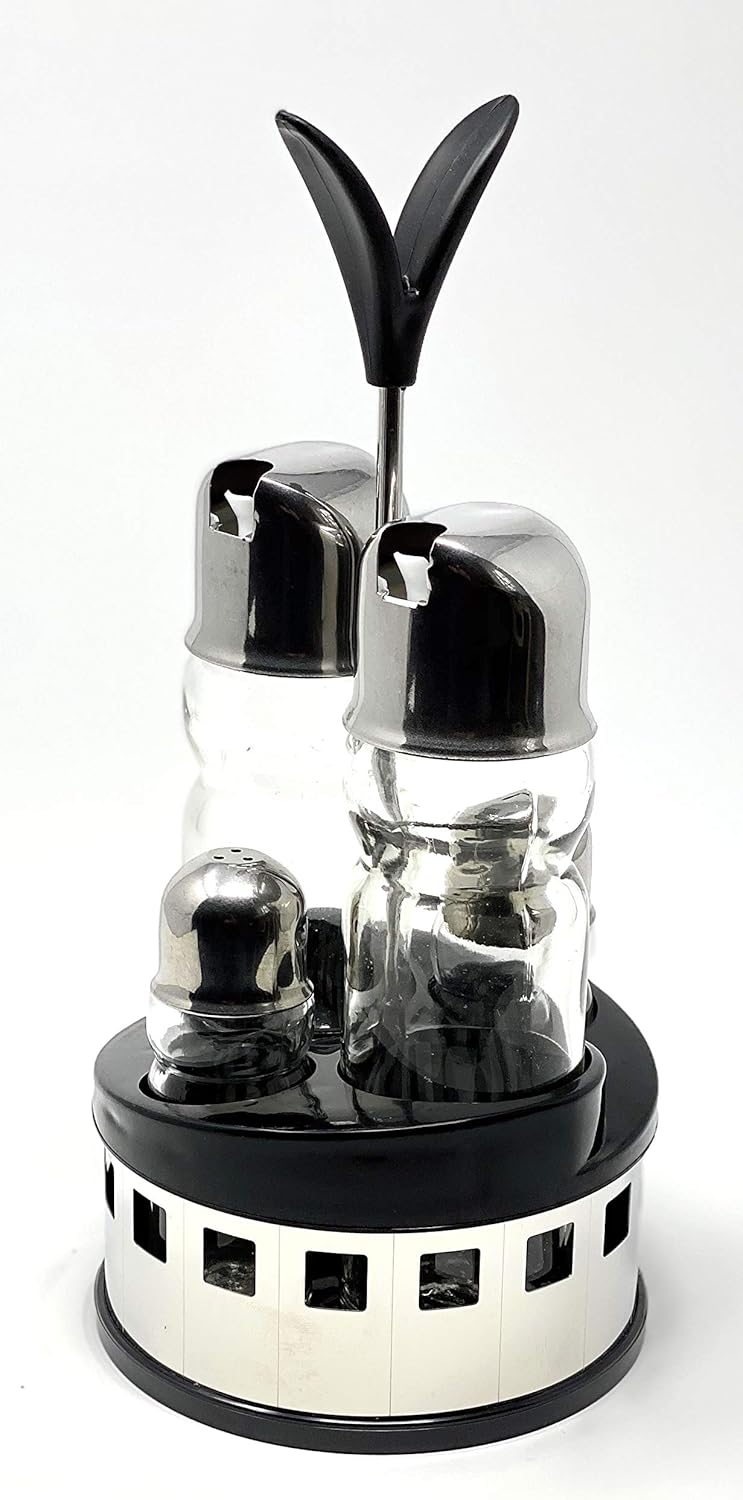 Menage Essig und Öl Spender Glas Salz Pfeffer Set Edelstahl 209 Silber Glas Ölspender