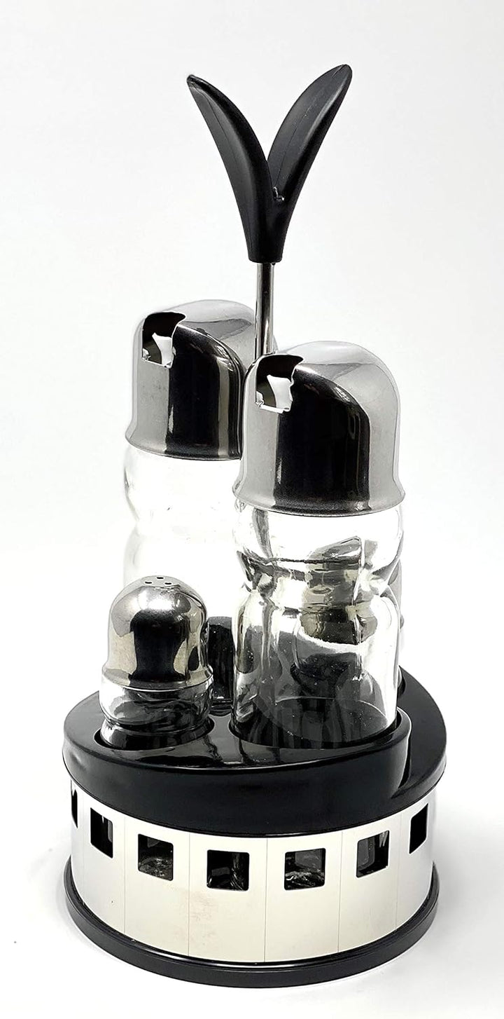 Menage Essig und Öl Spender Glas Salz Pfeffer Set Edelstahl 209 Silber Glas Ölspender