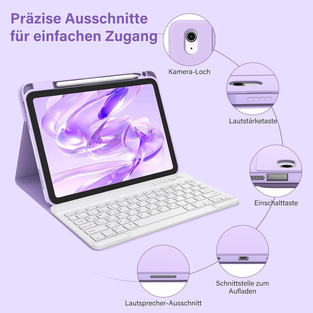 BQSS Hülle mit Tastatur für iPad A16 11 Generation 2025/10 Generation 10.9 Zoll 2022, Magnetisch Blu
