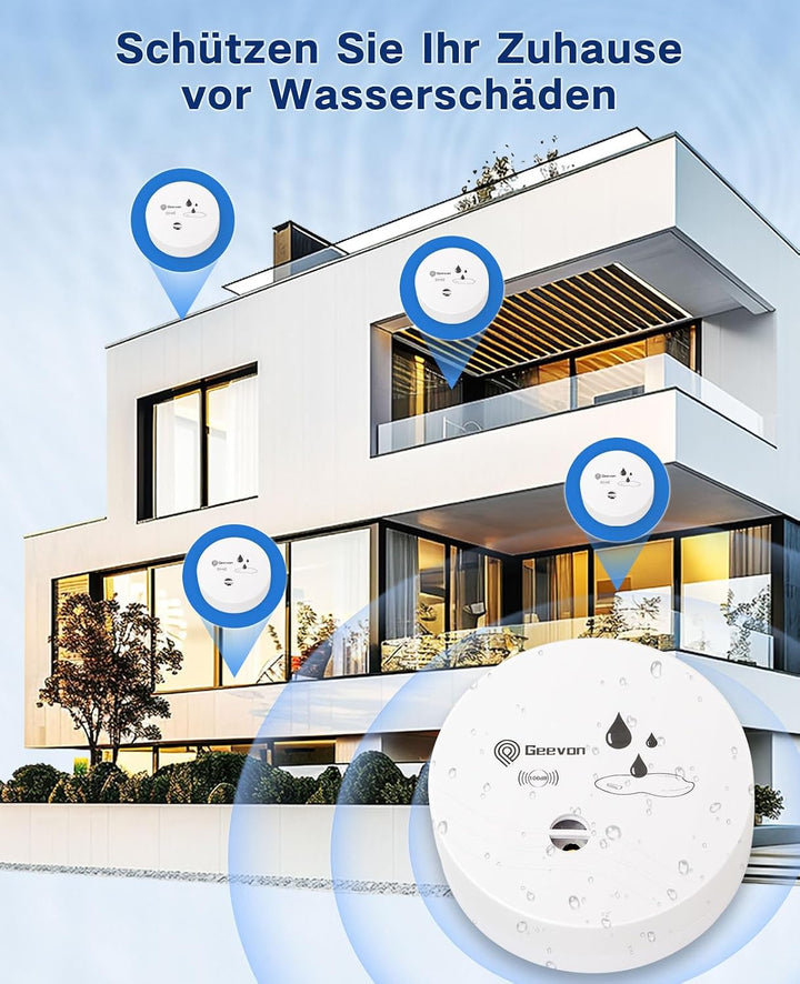 Geevon 6 Pack Wassermelder, 100dB Wassersensor Alarm Flut-Detektor für Keller, Badezimmer, Waschküch