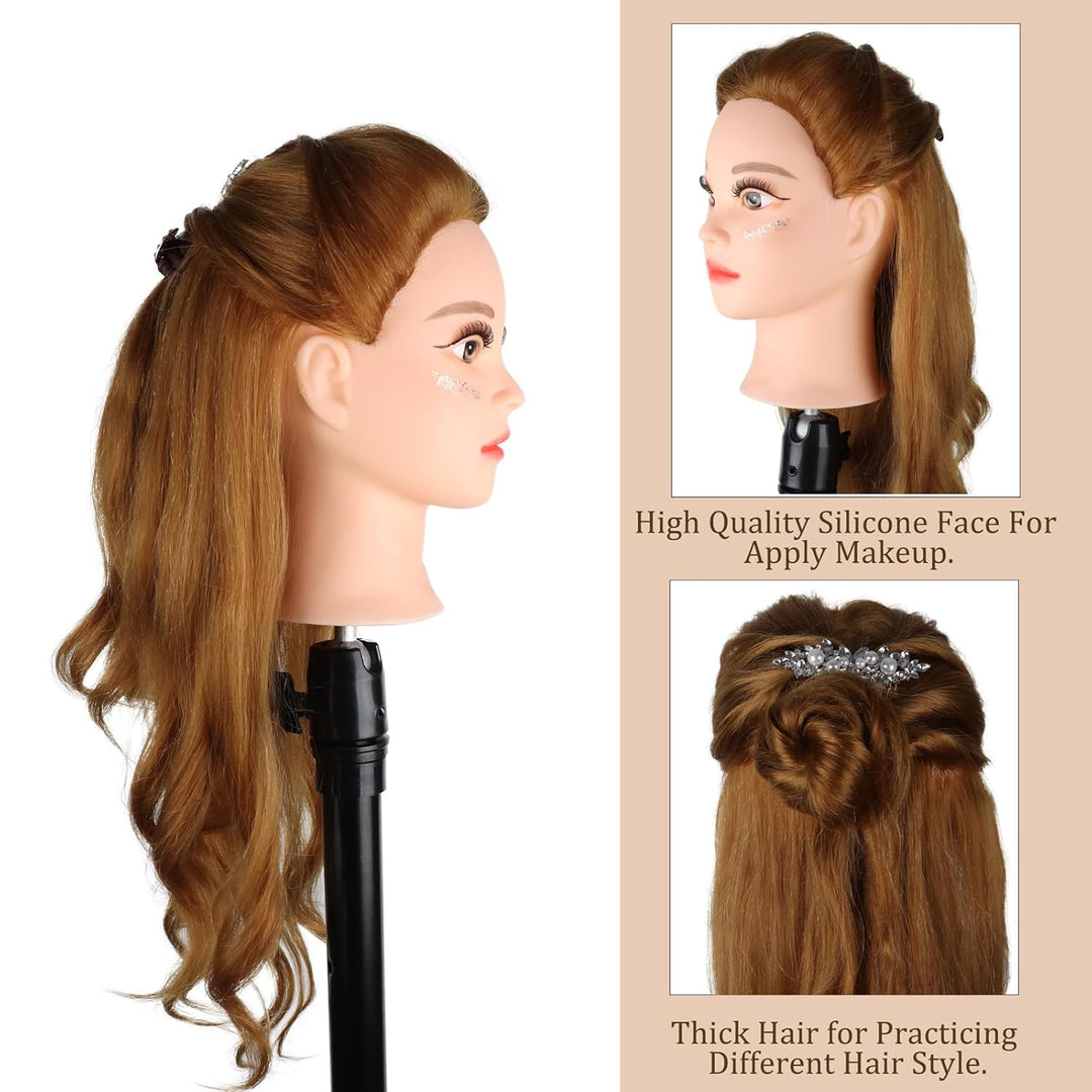 DaizySight Hair Styling Training Head with 60% Real Human Hair, 23" Cosmetology Mannequin Head Haird