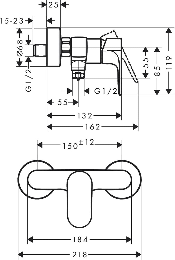 hansgrohe Duscharmatur Rebris S, Aufputz Brausebatterie für 1 Funktion, Chrom Chrom Dusche, Chrom Du