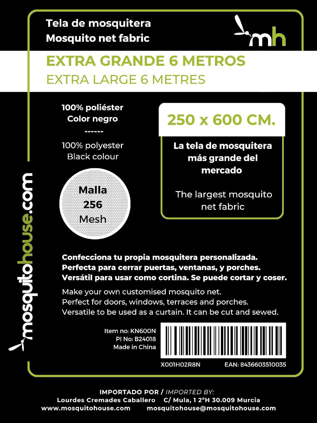 Moskitonetz Stoff 6 Meter x 2,50 Meter (Schwarz)