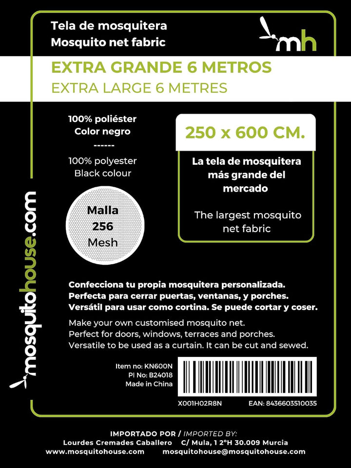 Moskitonetz Stoff 6 Meter x 2,50 Meter (Schwarz)