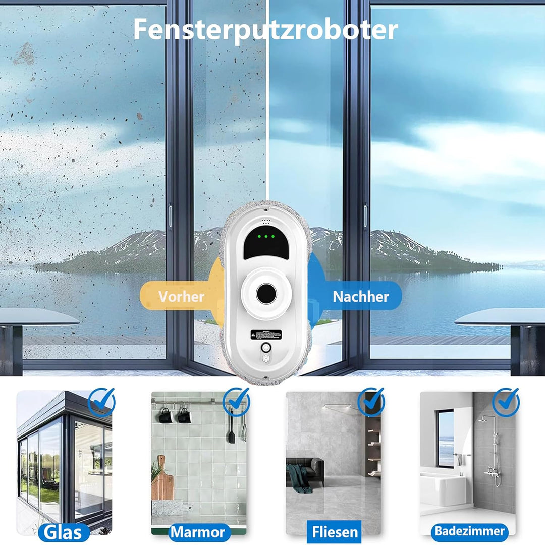 Fensterputzroboter, 5600Pa Elektrischer Fensterreiniger Roboter mit Fernbedienung und Kantenerkennun