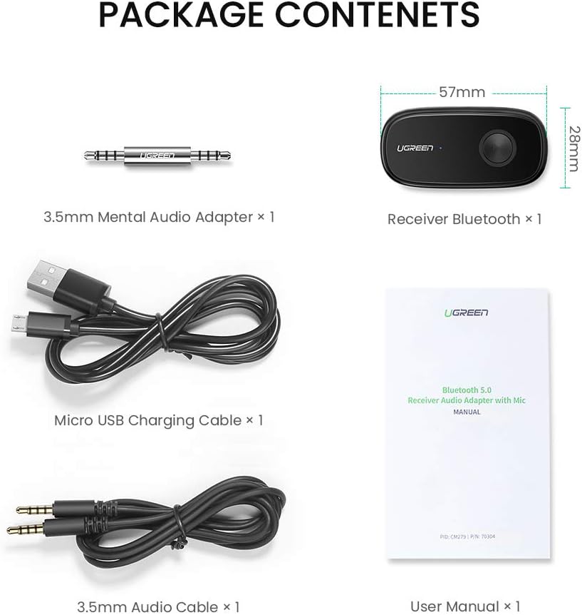 UGREEN CM279 Audio Transmitter, AUX, Bluetooth 5.0 aptX (schwarz)
