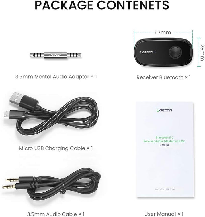 UGREEN CM279 Audio Transmitter, AUX, Bluetooth 5.0 aptX (schwarz)