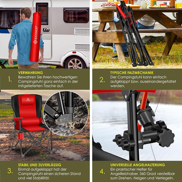 KESSER® Campingstuhl faltbar bis 160 kg | Angelstuhl Faltstuhl Klappstuhl Gepolstert mit Armlehnen |