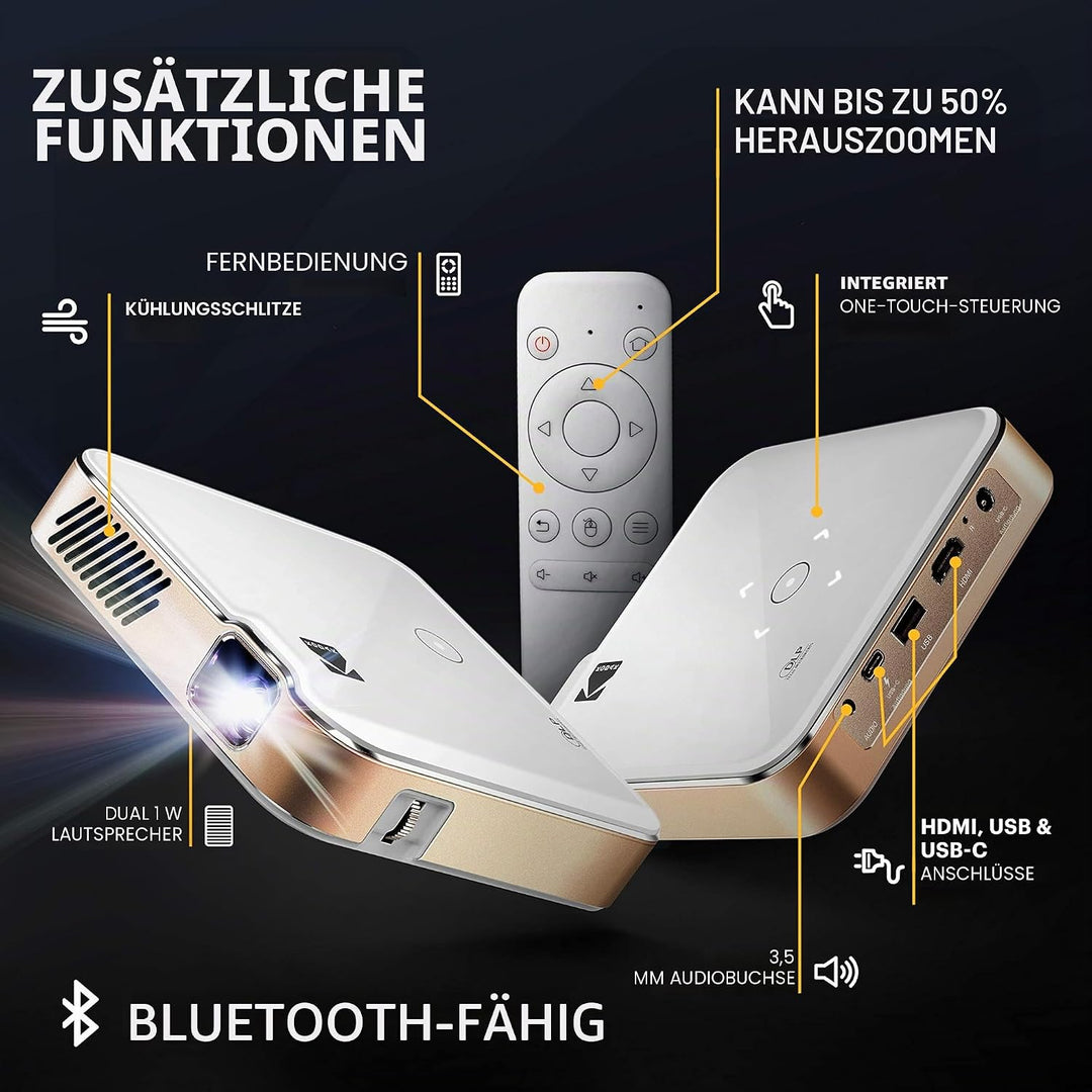 KODAK Luma 450 Tragbarer Full HD Smart Projektor | WLAN, Bluetooth, HDMI und USB kompatibles Mini He