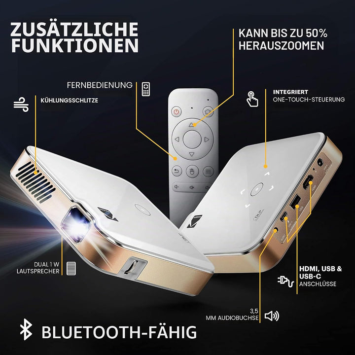 KODAK Luma 450 Tragbarer Full HD Smart Projektor | WLAN, Bluetooth, HDMI und USB kompatibles Mini He