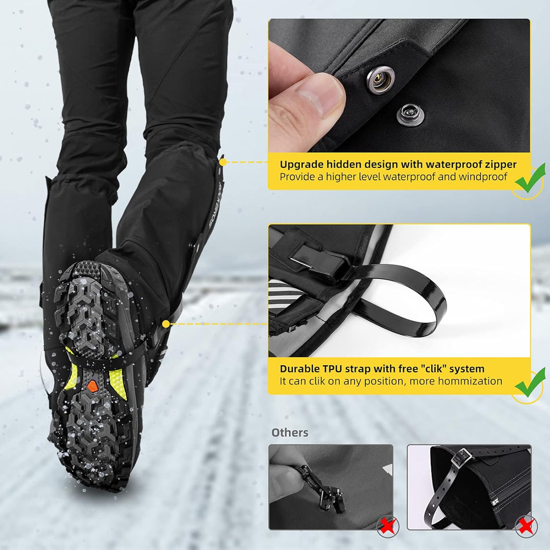 ROCKBROS Gamaschen Wasserdicht Warm Regengamaschen Schnee Gaiters zum Outdoor Wandern, Schneewandern