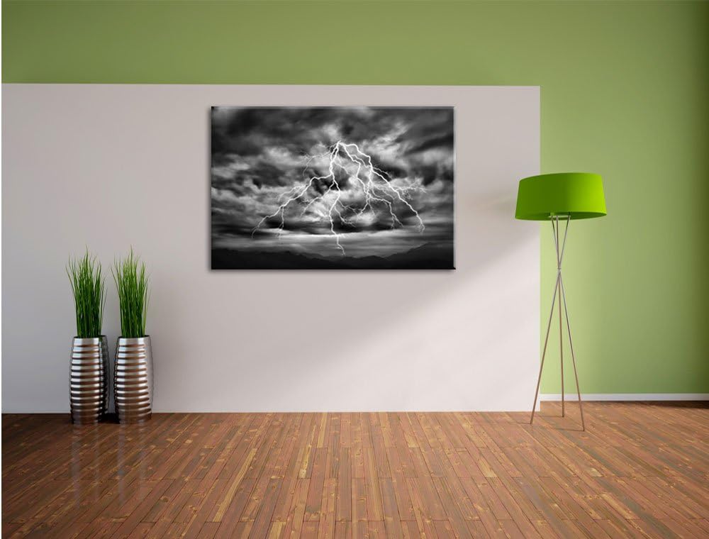 Pixxprint Blitze am stürmischen Himmel/Format: 100x70cm / Leinwandbild fertig bespannt Wandbild Kuns