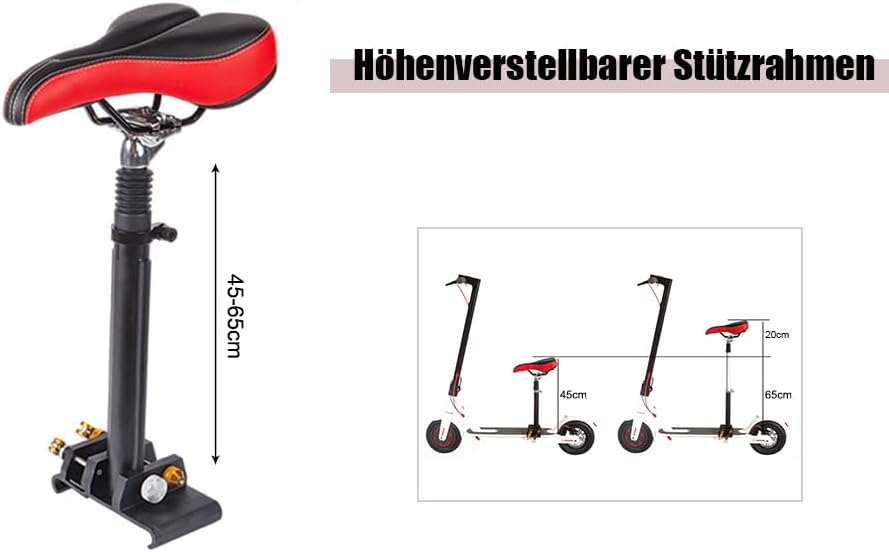 Elektroroller Sitz Universal, Höhenverstellbarer E-Scooter Sattel 45-65cm | PU+Aluminium Sitzkissen