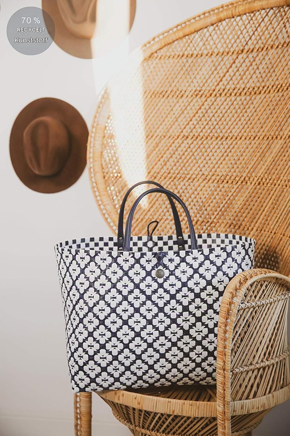 Handed By - Tasche, Markttasche, Einkaufstasche, Shopper - Motif Bag - blau/weiss - Grösse L