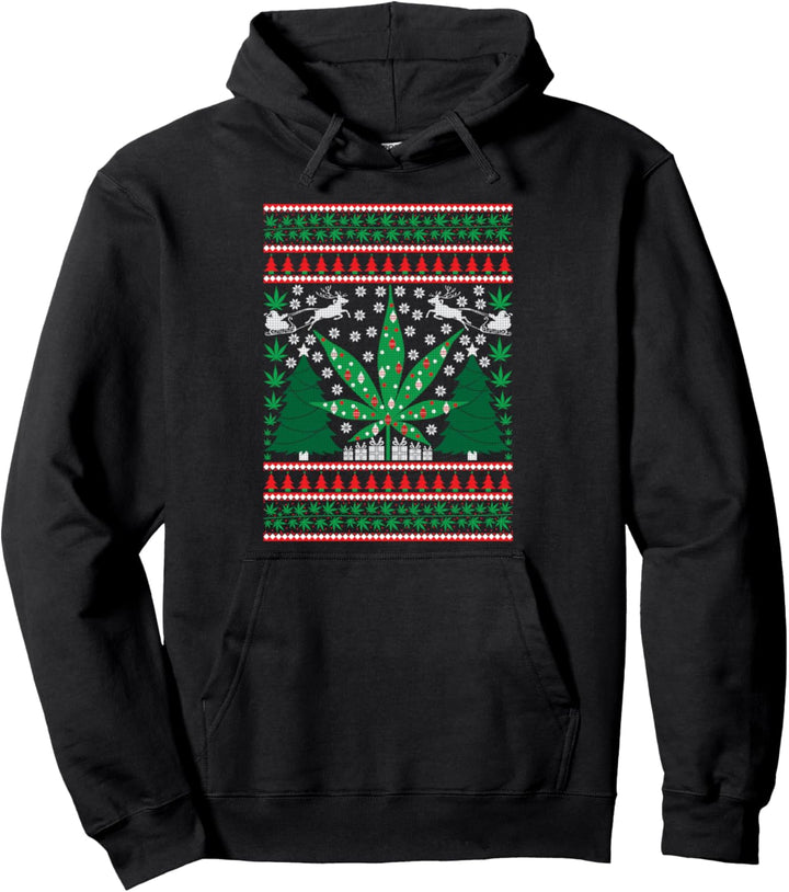Marijuana Ugly Christmas Santa Holiday Blunt Weed Joint Pullover Hoodie