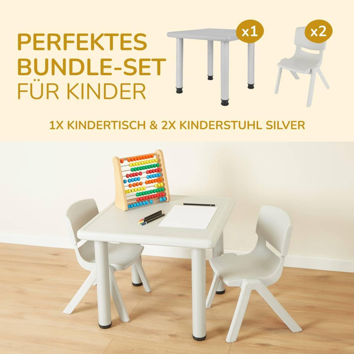 Bieco Kindertisch mit 2 Stühlen - Indoor & Outdoor - Stapelbar und Kippsicher - Basteltisch und Malt