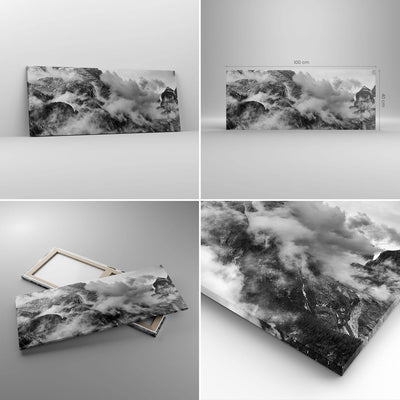 Panorama Bilder auf Leinwand 100x40cm Leinwandbild Berge Nebel Gipfel Gross Wanddeko Bild Schlafzimm