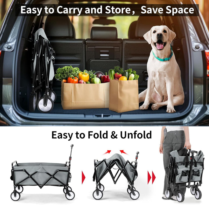 Bollerwagen Faltbar Handwagen All Terrain Räder, Gartenwagen mit Getränkehalter verstellbarem Griff,
