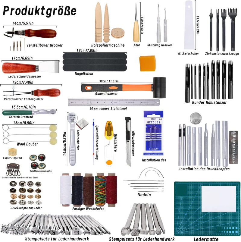 Riddur 148 Stücke Leder Werkzeug Set, Leder Handwerk und DIY Werkzeuge, Groover, Bunte Wachsfaden, L