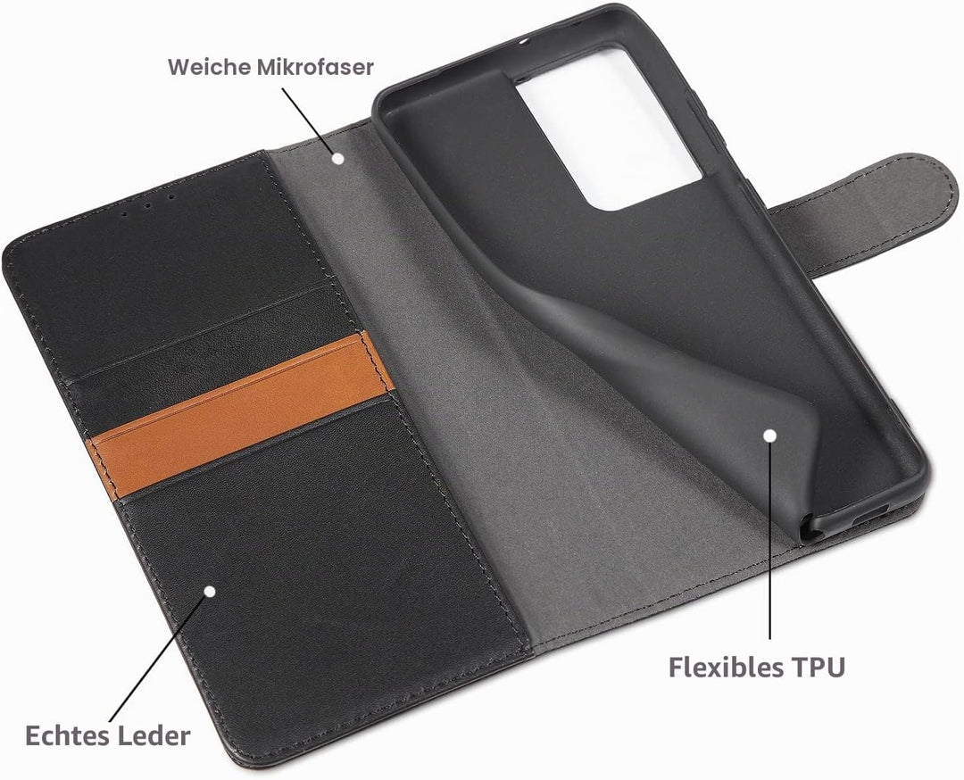 LENSUN Echtleder Hülle für Samsung Galaxy S21 Ultra, Handyhülle [Echtes Leder] [Magnetverschluss] [K