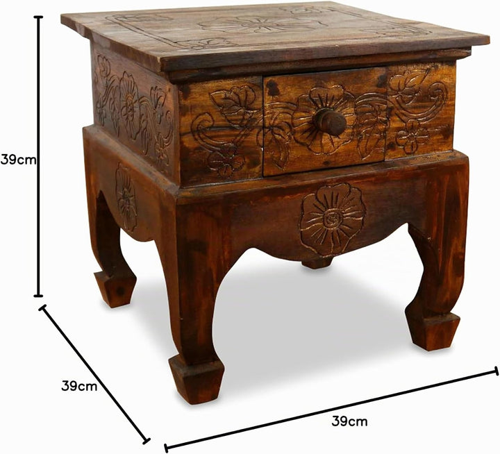livasia Opiumtisch mit Schublade, Beistelltisch, Couchtisch, Nachttisch, Holztisch aus Bali, Handarb