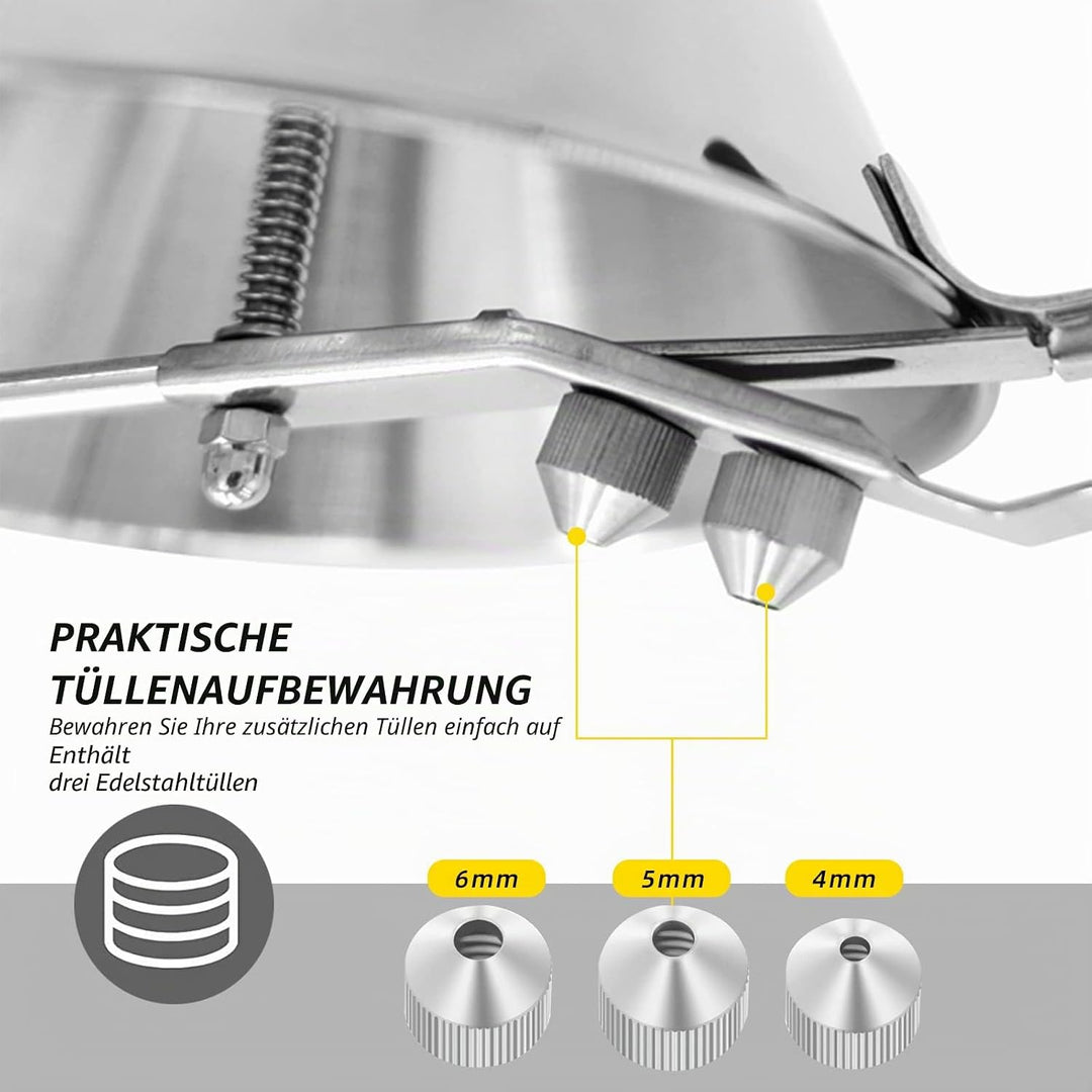 Pfannkuchen Trichter Edelstahl Teigportionierer, 1.9 L Pancakes Trichter Fondanttrichter, Einfülltri
