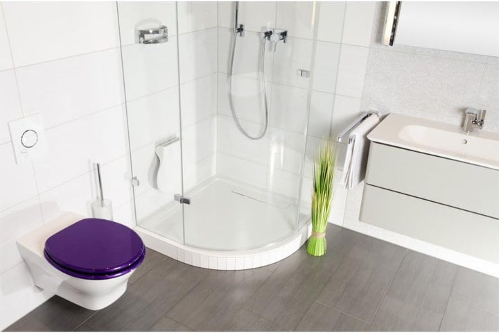 Sanilo WC Sitz mit Absenkautomatik &amp; Quick-Release aus Holz, Glitzer Lila
