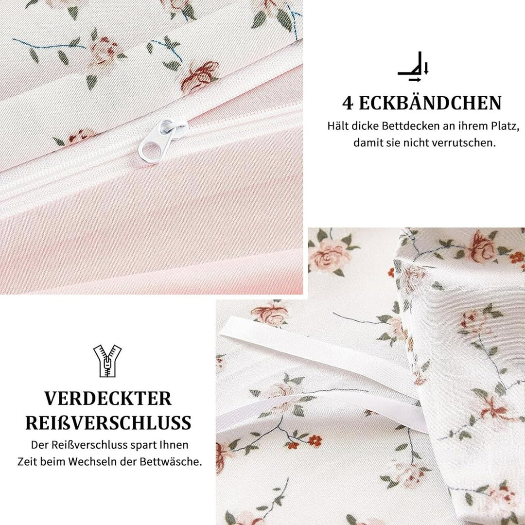 Freyamy Blumen Bettwäsche 135x200cm Mädchen Beige Khaki Bunt Floral Ästhetik Bettwäsche-Set Blumenmu
