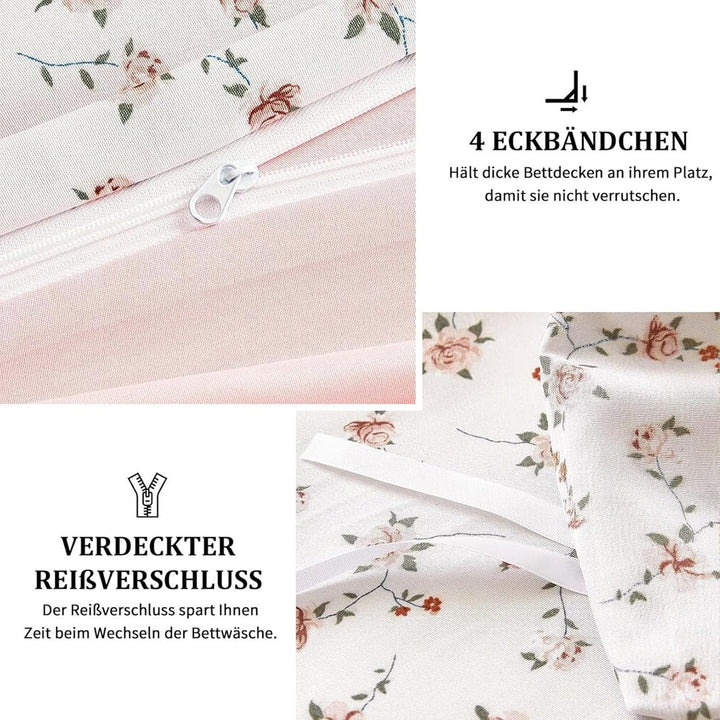 Freyamy Blumen Bettwäsche 135x200cm Mädchen Beige Khaki Bunt Floral Ästhetik Bettwäsche-Set Blumenmu
