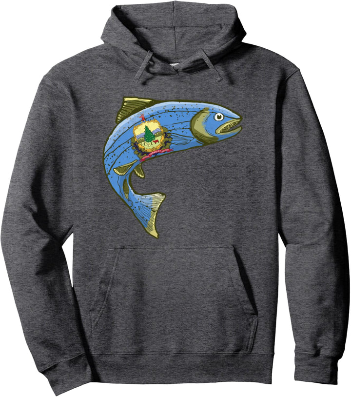 Retro Vermont Flag Trout Vintage Fly Fishing Graphic Design Pullover Hoodie