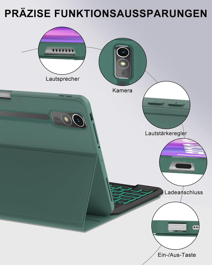 Hülle mit Tastatur & 7-Farben Beleuchteter für Lenovo Idea Tab Pro Tablet 12,7" (2025 TB373FU) & Mot