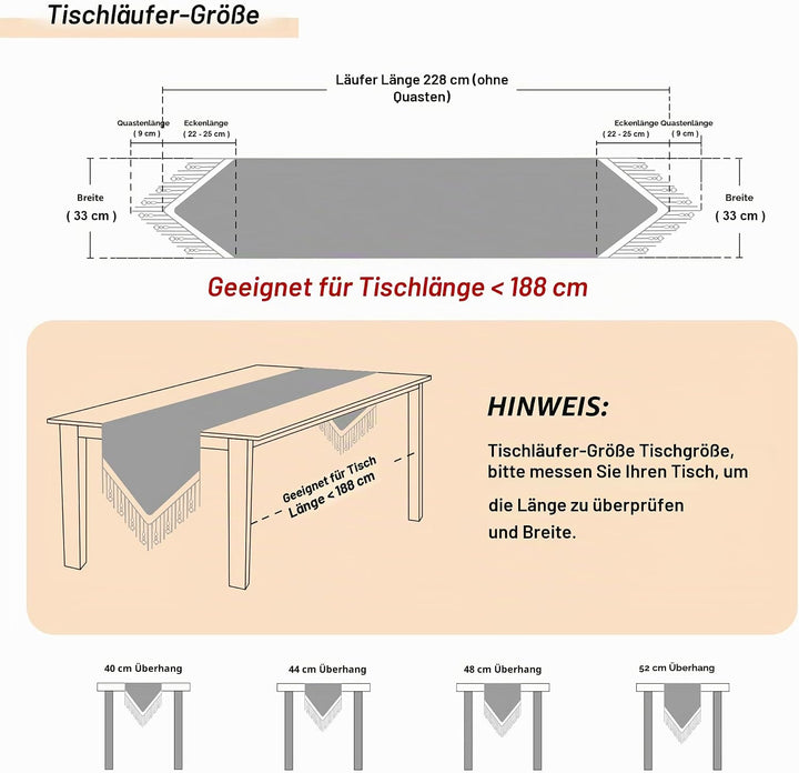 TOPLUXE Tischläufer mit Quasten, Jacquard Tischdecke für Esstisch Urlaub Party Wohnzimmer Dekoration