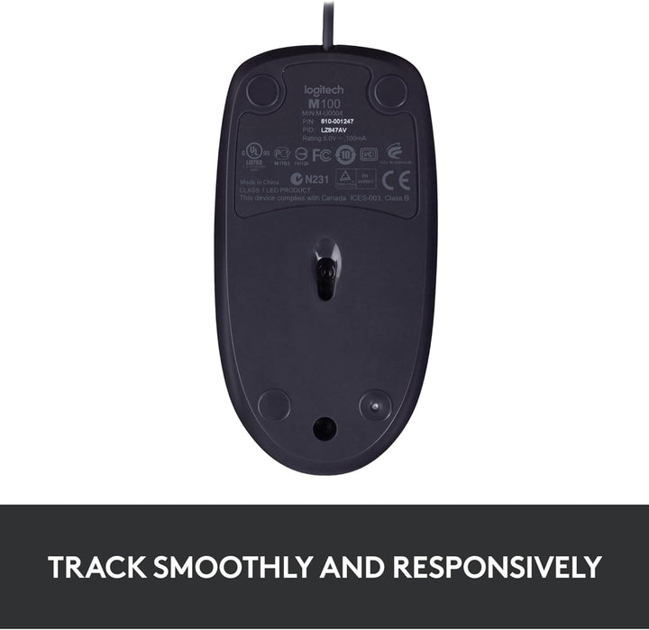 Logitech B100 Maus mit Kabel, USB-Anschluss, 800 DPI Optischer Sensor, 3 Tasten, Für Links- und Rech