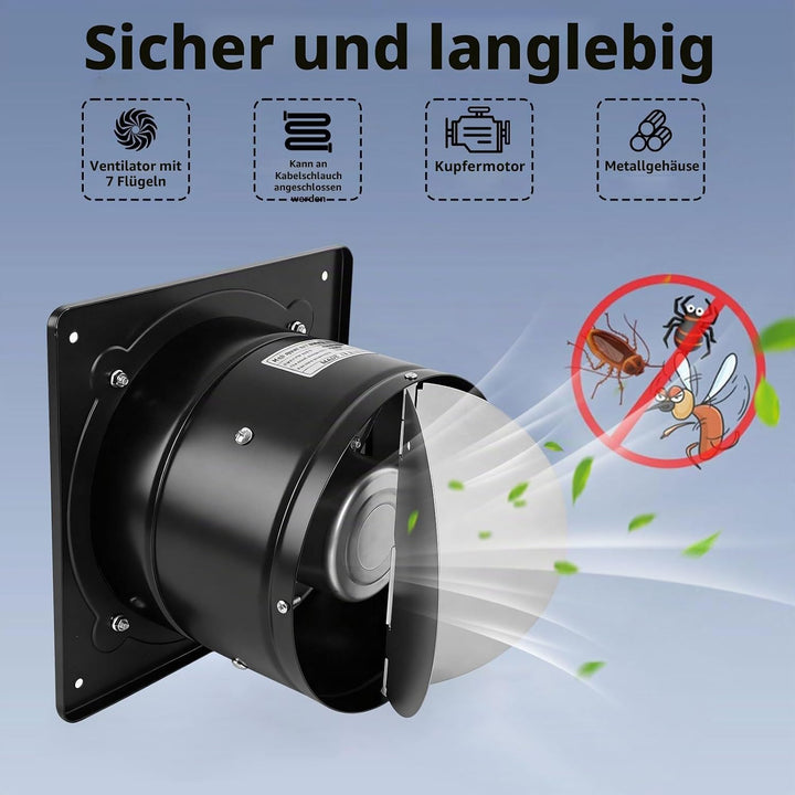150mm Abluftventilator 600m³/h, badlüfter 150mm mit Rücklaufklappe, Rauchabzug Wandventilator Abluft