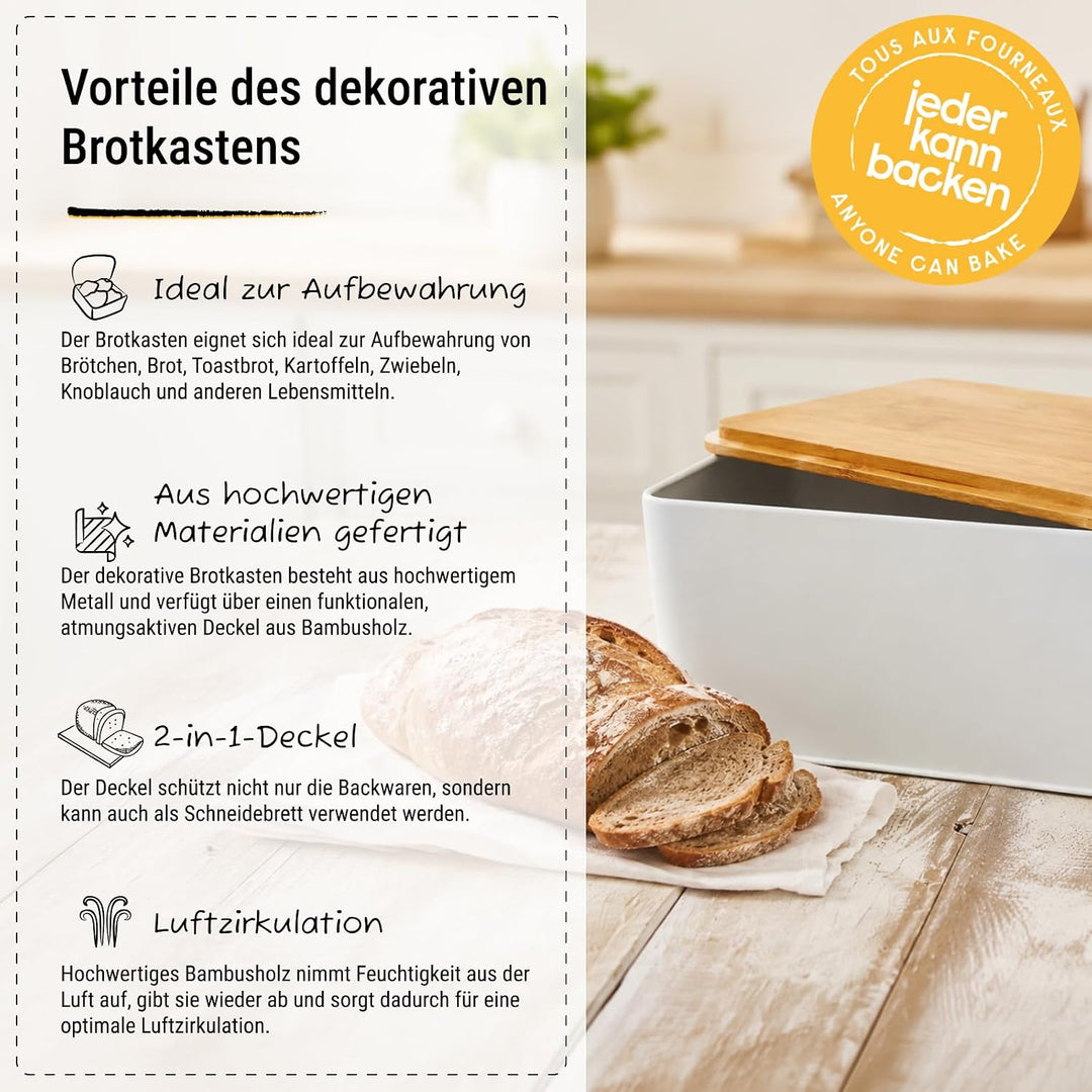 Birkmann, Laib &amp; Seele Brotkasten, Metall mit Bambusdeckel, 33 cm, zum Aufbewahren von Brot und Teig