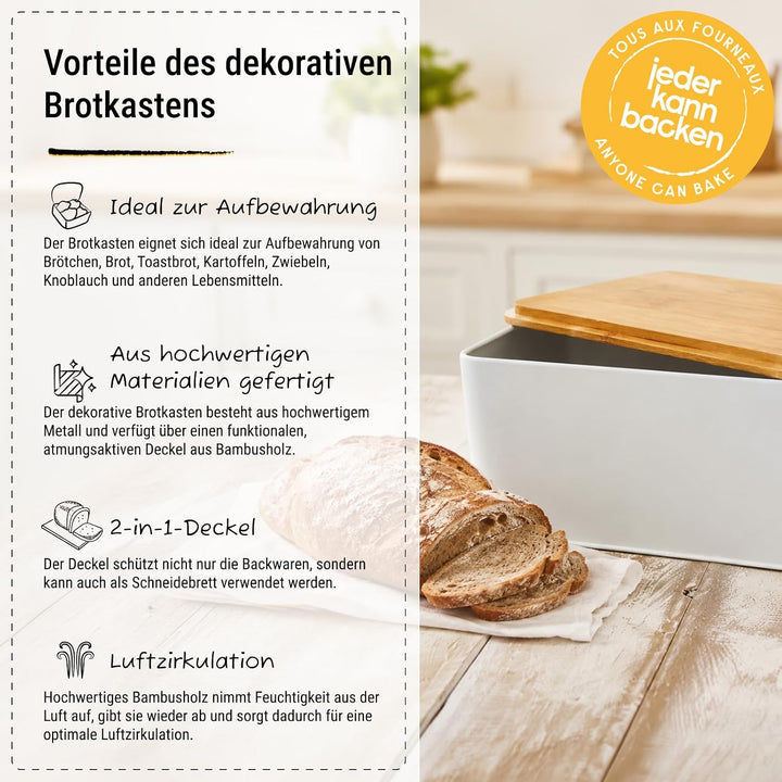 Birkmann, Laib &amp; Seele Brotkasten, Metall mit Bambusdeckel, 33 cm, zum Aufbewahren von Brot und Teig