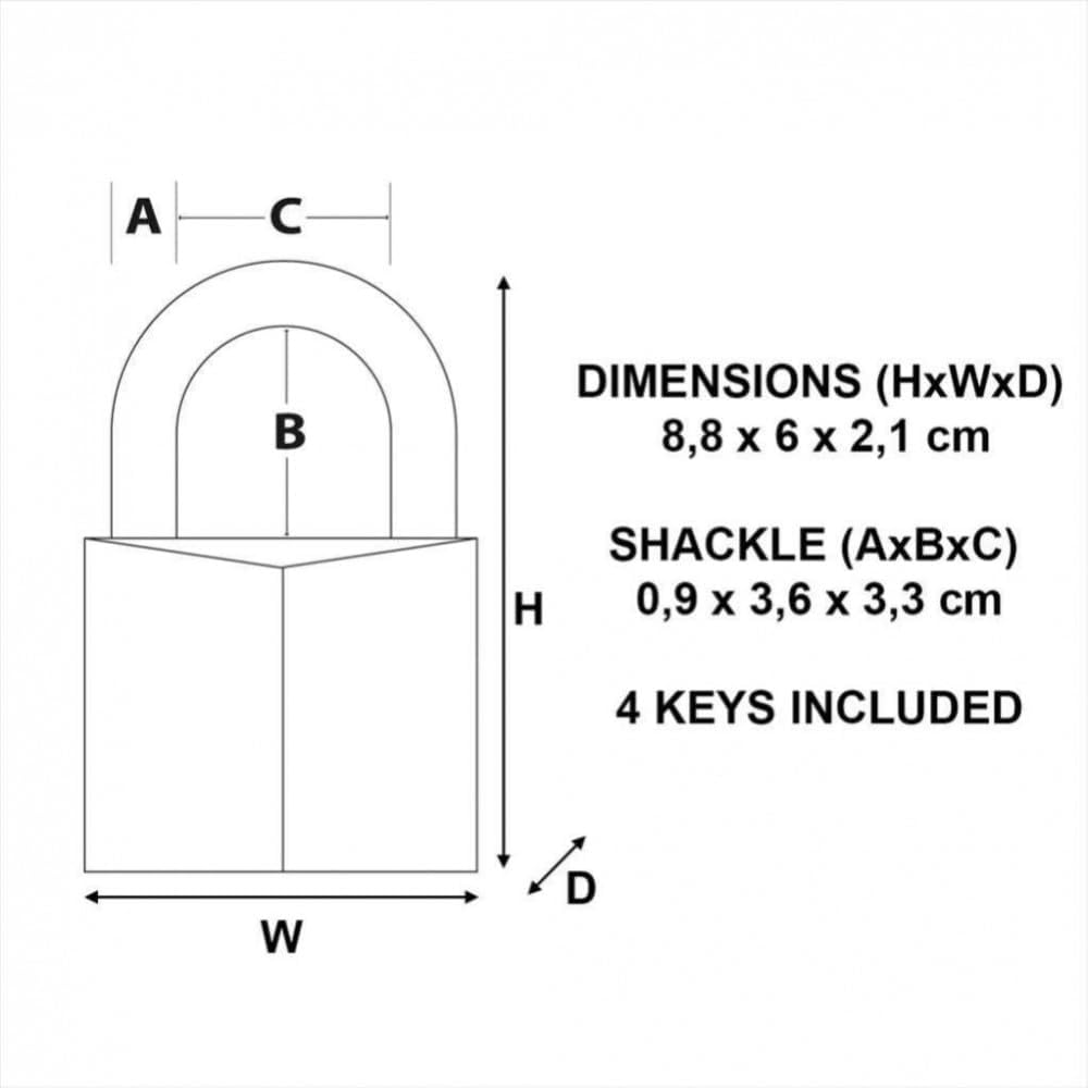 MASTER LOCK 2960EURD Vorhängeschloss 60mm Vollmessing 8,8 x 6 cm, 8,8 x 6 cm