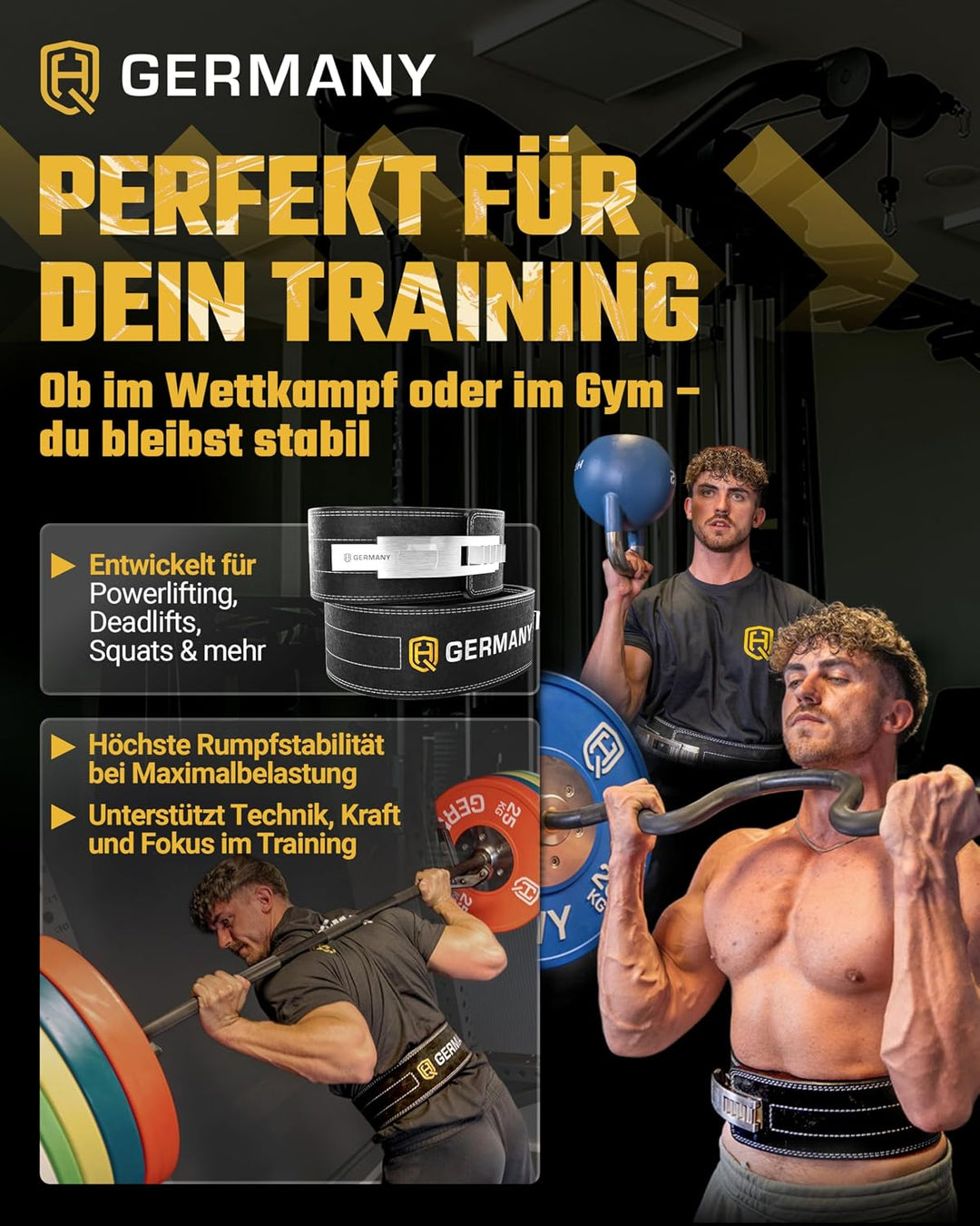 HQ Germany® Gewichthebergürtel [S/M/L/XL] - 100% Rindsleder, 100% Edelstahl - Weight Lifting Belt, G