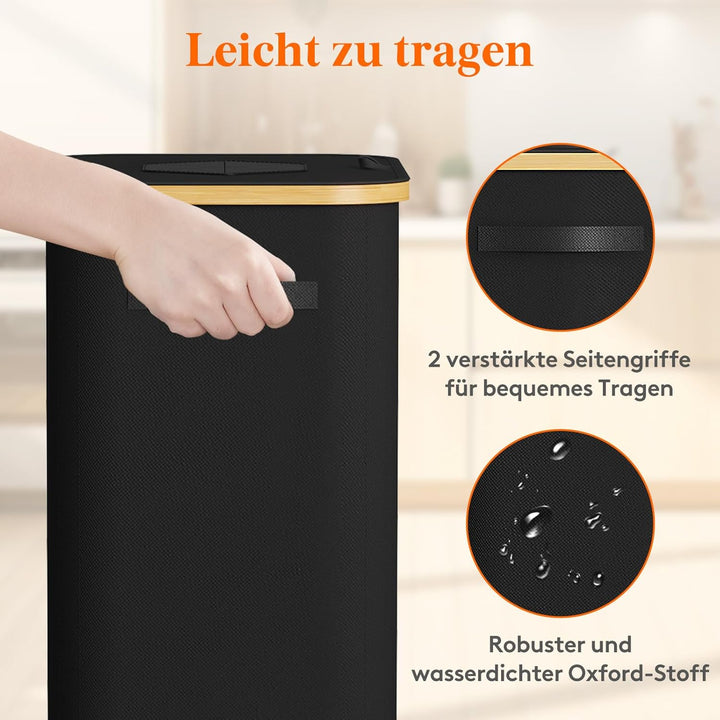 Lifewit Pfandflaschen Sammelbehälter mit Deckel, 100L Bambus Gross Leergut Sammelbehälte, Altglas Au