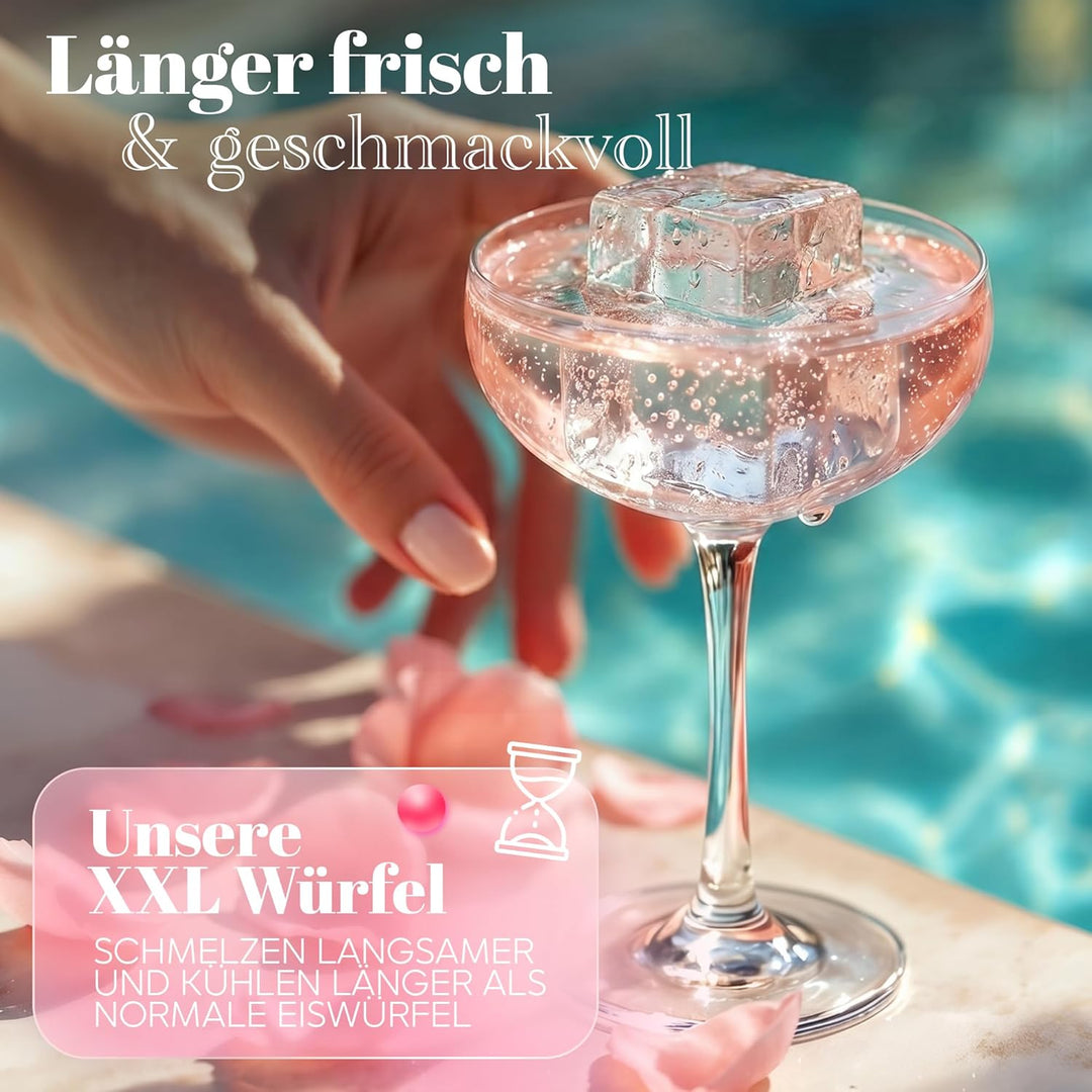 Neighbour’s Friend® Pinke Eiswürfelform XXL – Stylische Eiswürfelform aus Platinsilikon mit Deckel –