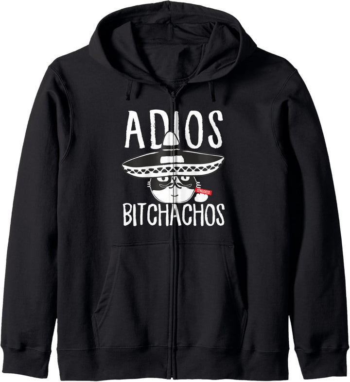Funny Adios Bitchachos Cat Sombrero The Finger Cinco De Mayo Kapuzenjacke