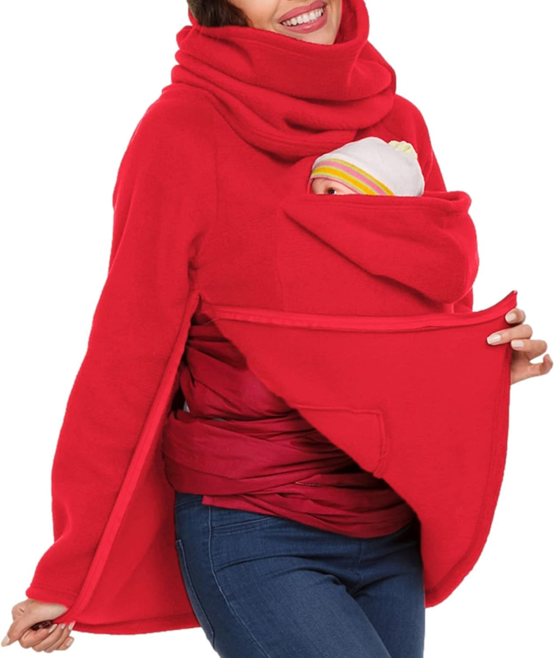 Tragejacke für Mama und Baby 3 in 1 Damen Langarm Kapuze Känguru Umstandsjacke Warm Tragepullover mi