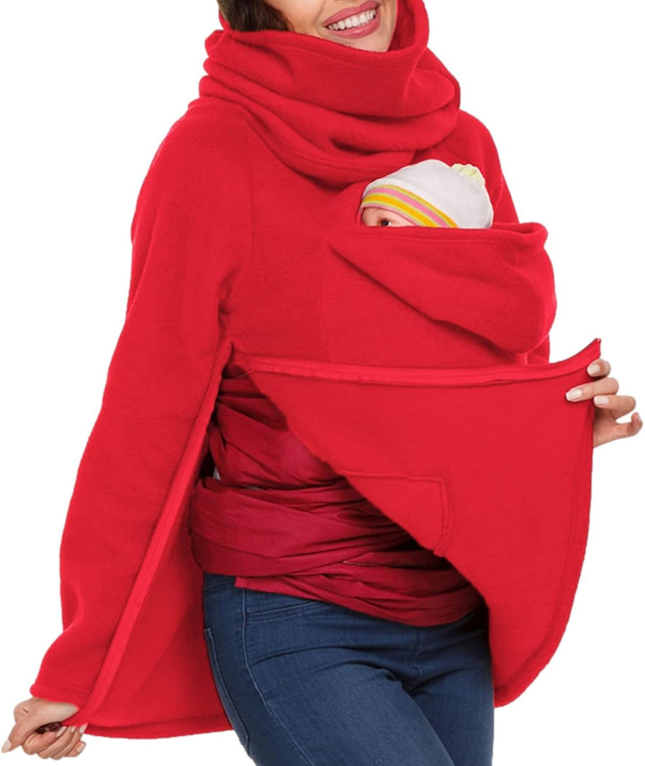 Tragejacke für Mama und Baby 3 in 1 Damen Langarm Kapuze Känguru Umstandsjacke Warm Tragepullover mi