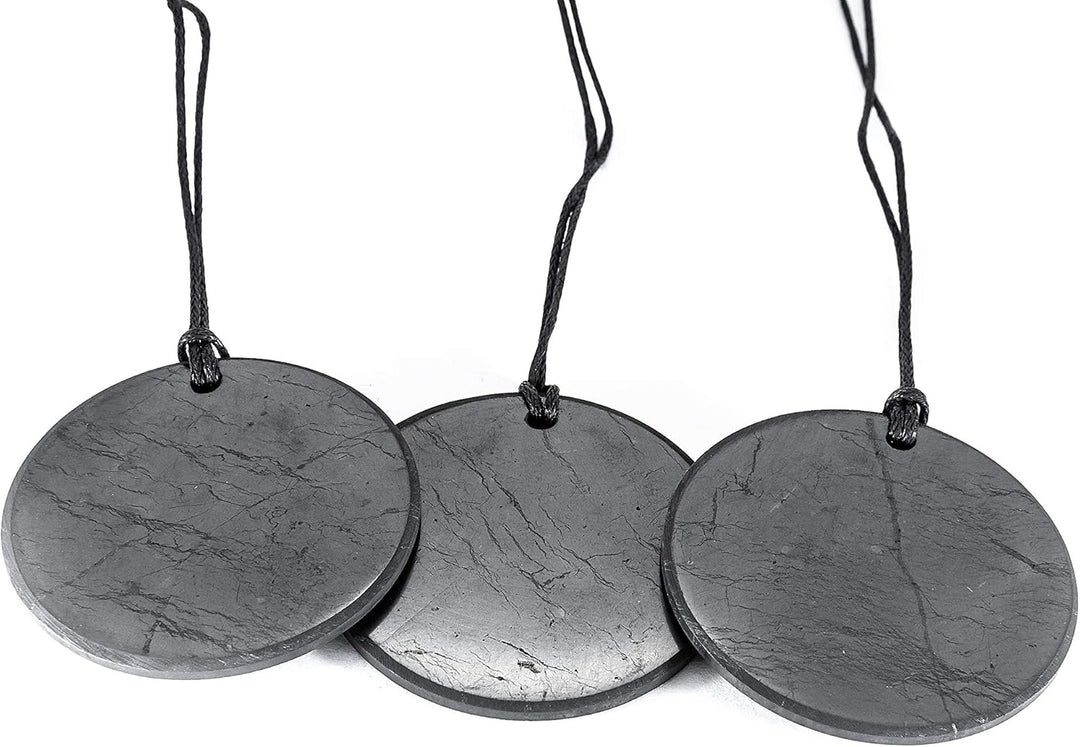 KASHU Edelstein Schungit direkt aus Karelien: 3 x Anhänger "Disc", 50 mm