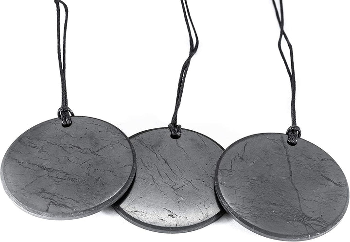 KASHU Edelstein Schungit direkt aus Karelien: 3 x Anhänger "Disc", 50 mm