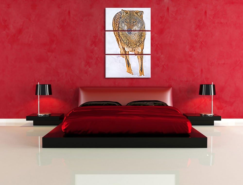 Wolf in Schneelandschaft Spezial 3-Teiler Leinwandbild 120x80 Bild auf Leinwand, XXL riesige Bilder