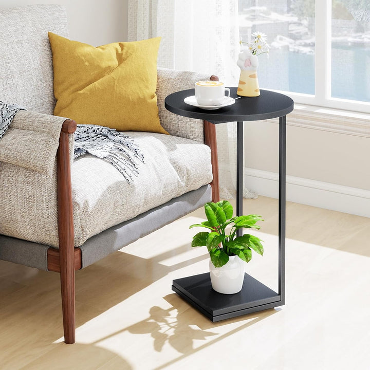 HDANI C-förmiger Beistelltisch Runder Couchtisch Sofatisch Nachttisch Nachttisch Laptoptisch, Metall