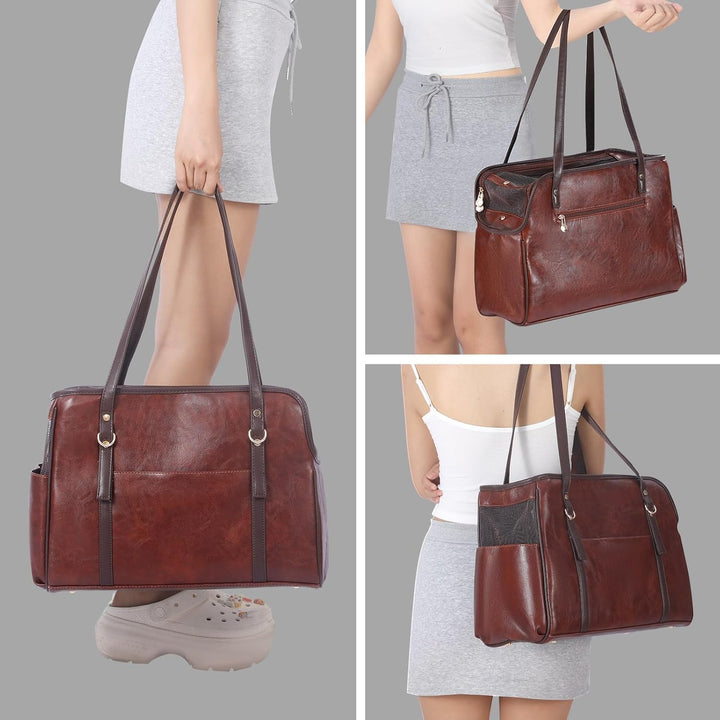 Hundetragetasche, modische Leder-Haustier-Tragetasche mit Taschen, von Fluggesellschaften zugelassen