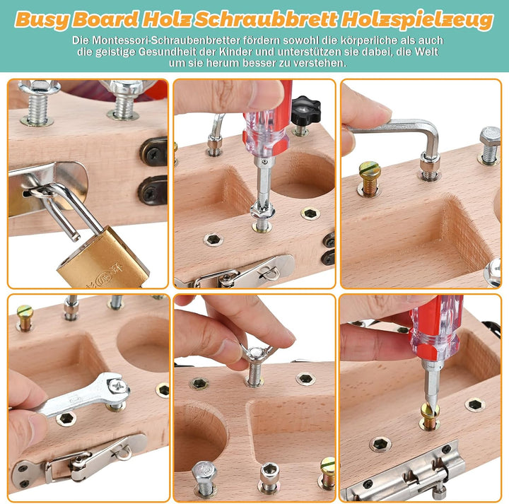 Wooderma Montessori Spielzeug ab 3 4 5 Jahre, Holz Schraubbrett, Busy Board Holzspielzeug, Schrauben