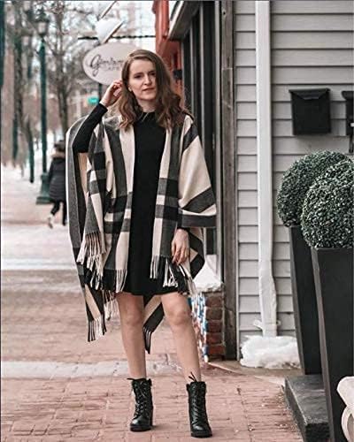 breezy lane Damen Schal Wrap Plaid Poncho Cape Übergrosse Open Front Strick Umhang Quaste Decke Card